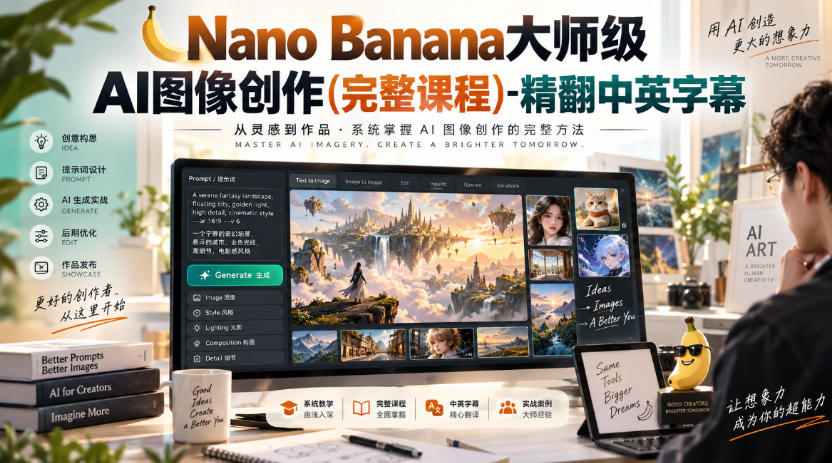 【无水印】Nano Banana大师级AI图像创作(完整课程)-精翻中英字幕-橙心云网创