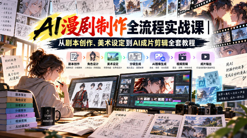 AI漫剧制作全流程实战课｜从剧本创作、美术设定到AI成片剪辑全套教程​-橙心云网创